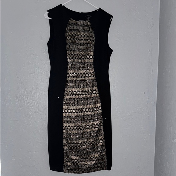R&M Richards Black and Gold Sleeveless Sheath Dress 46 - Picture 1 of 5